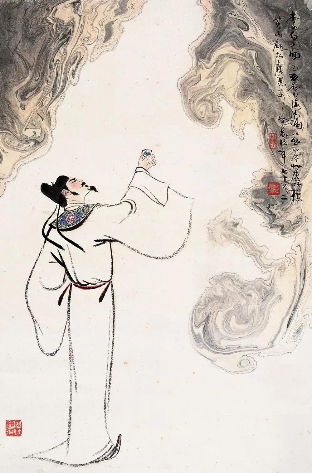 ▲“詩仙”李白勸自己喝酒：“舉杯邀明月，對飲成三人”。（圖片來源：三聯(lián)生活周刊）